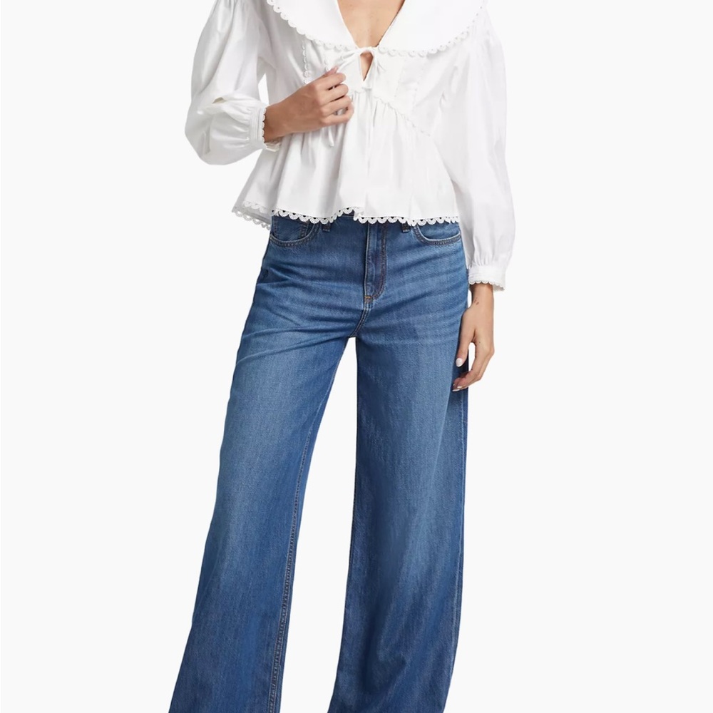 Reformation White Peplum Tie-Front Blouse with Scalloped Trim - Picture 2 of 11